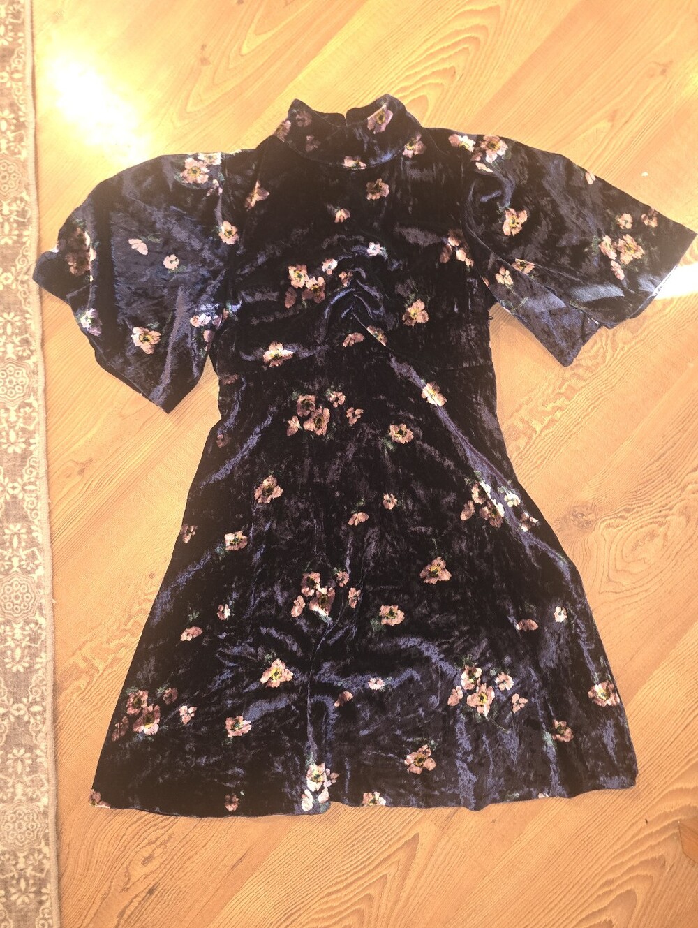 Free People Navy Floral Velvet Dress - Picture 2 of 4
